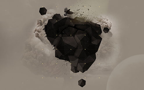 ilustrasi batu bara hitam, minimalis, geometri, abstrak, poli rendah, seni digital, Wallpaper HD HD wallpaper