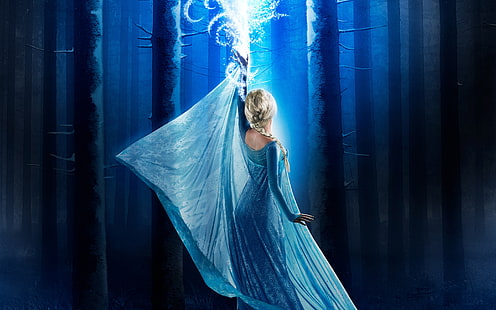 Обои Disney Frozen Elsa, принцесса Эльза, однажды, ТВ, Frozen (фильм), фэнтези-девушка, принцессы Диснея, блондинка, платье, голубое платье, HD обои HD wallpaper