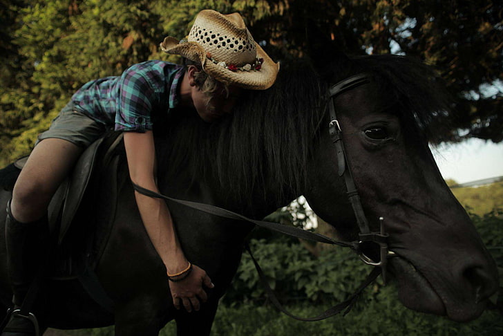 black, boy, cowboy hat, horseback riding, love, nature, respect, HD wallpaper
