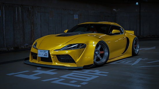 желтые машины, суперкар, автомобиль, рендер, Toyota, Toyota Supra, HD обои HD wallpaper