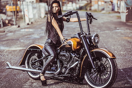 오토바이, 소녀와 오토바이, 맞춤형 오토바이, 할리 데이비슨, 썬더 바이크 세관, 여자, HD 배경 화면 HD wallpaper