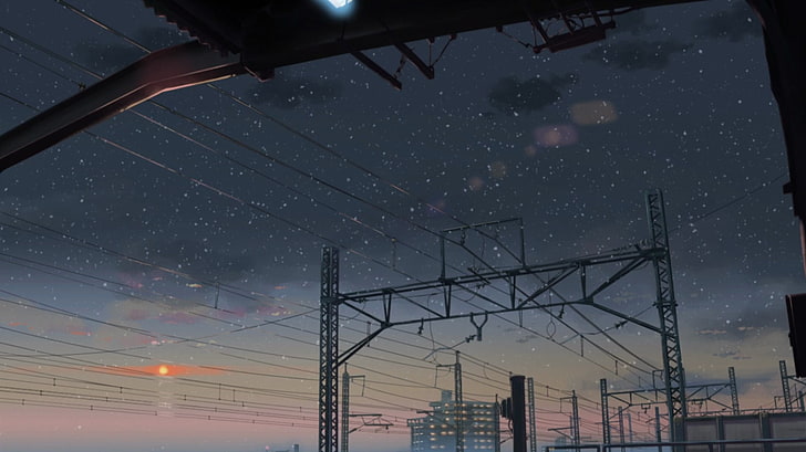 poste de utilidad de metal negro, 5 centímetros por segundo, anime, Makoto Shinkai, Fondo de pantalla HD