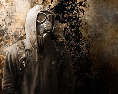 czarna maska ​​gazowa, S.T.A.L.K.E.R., zagrożenie biologiczne, maska ​​gazowa, radioaktywne, Tapety HD HD wallpaper