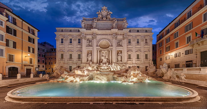 edificio, Roma, Italia, fuente, palacio, fuente de Trevi, la fuente de Trevi, Palazzo Poli, el Palazzo Poli, Fondo de pantalla HD