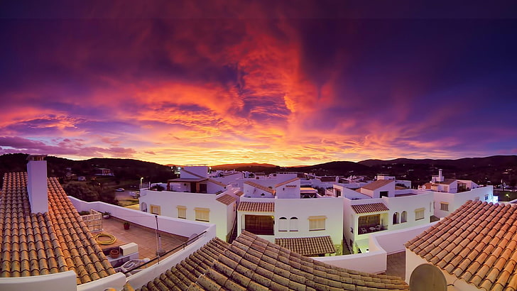 Sonnenuntergang, Häuser, Ibiza, Sommer, HD-Hintergrundbild