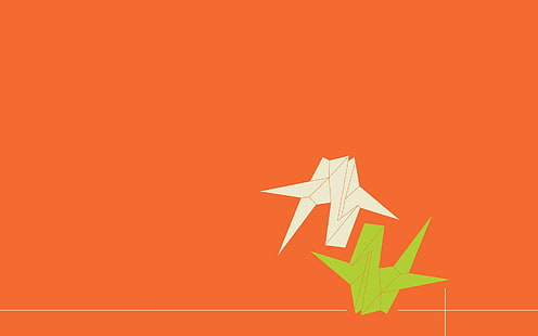 Цитрусовые краны, апельсин, мир, лайм, птица, журавль, зеленый, иллюстрация, Япония, 3d и аннотация, HD обои HD wallpaper