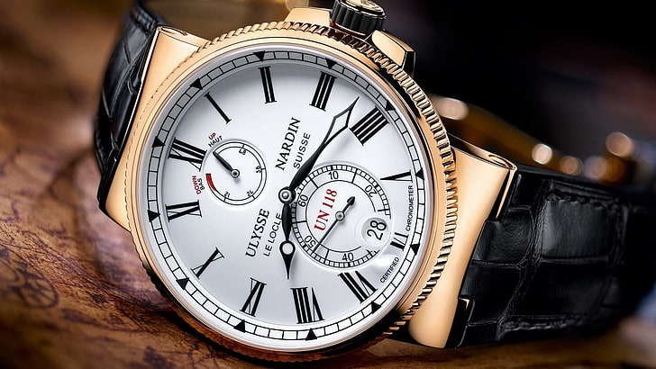 кръгъл часовник с хронограф в сребърен цвят с гривна с връзки, часовник, луксозни часовници, Ulysse Nardin, HD тапет
