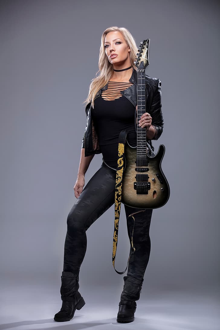 Nita Strauss, guitar, blond hair, boots, women, HD wallpaper