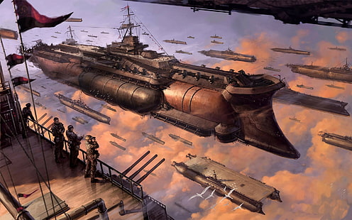 fantasy art, steampunk, airships, HD wallpaper HD wallpaper