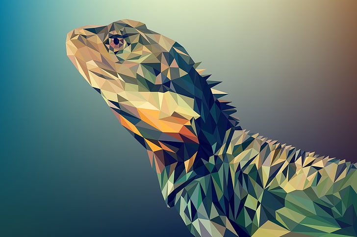 Abstract, Facets, Digital Art, Lizard, Low Poly, Polygon, Reptile, HD wallpaper