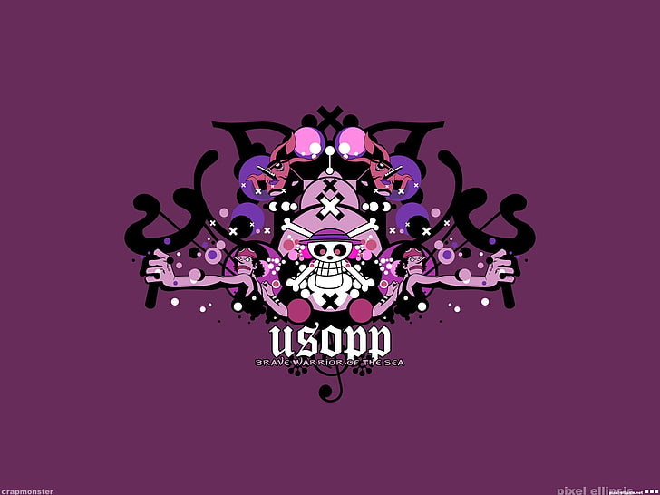 latar belakang ungu dengan logo Usopp, One Piece, anime, Wallpaper HD