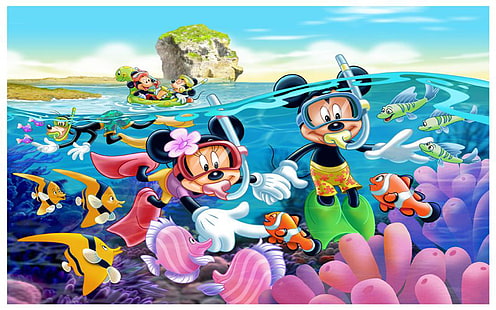 Микки Маус и мини подводные приключения дайвинг HD обои 1920 × 1200, HD обои HD wallpaper