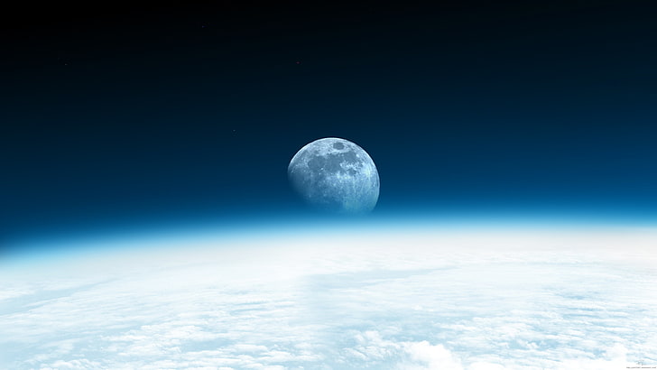 космос, планета, луна, облака, атмосфера, HD обои