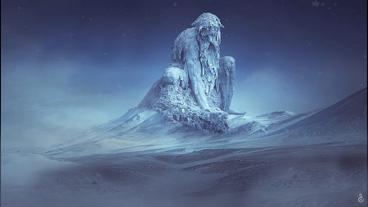 Danheim, Gealdyr, salju, tertutup salju, es, Viking, dewa, mitologi Nordik, Nordik, Ymir, Wallpaper HD