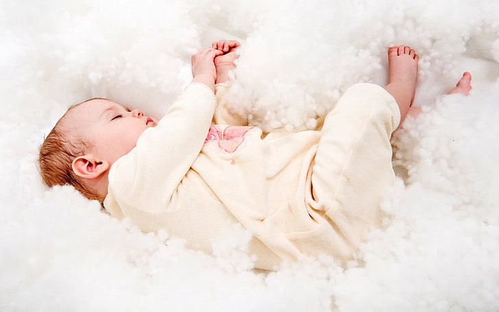 бебешко бежово едно, бебе, сън, сладко, HD тапет