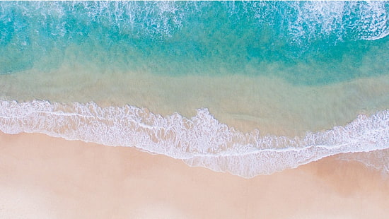 Плаж и морска вода, гледани отгоре, природа, пейзаж, HD тапет HD wallpaper