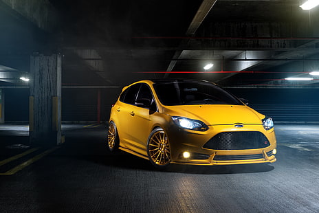 ford focus, Ford, samochód, żółty, tuning, Ford Focus ST, Tapety HD HD wallpaper