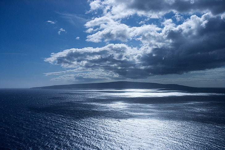 alam, Hawaii, lanskap, gunung, awan, air, bayangan, ombak, Wallpaper HD