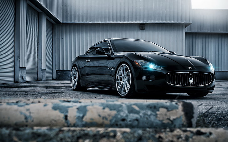 czarne Maserati coupe, Maserati, samochód, czarny, cyjan, Tapety HD