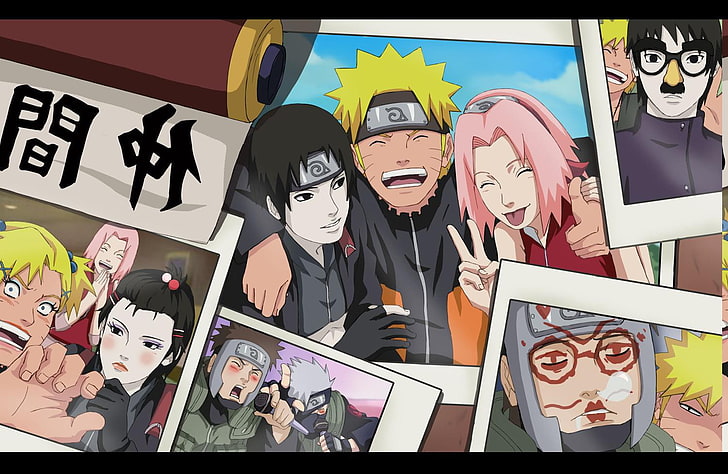 Anime, Anime Girls, Haruno Sakura, Hatake Kakashi, Naruto Shippuuden, Polaroids, Saï, Uzumaki Naruto, Yamato, HD-Hintergrundbild