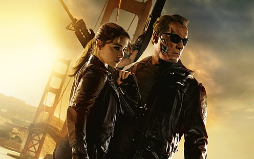 Poster Terminator, Terminator, Terminator Genisys, Emilia Clarke, Arnold Schwarzenegger, film, Wallpaper HD HD wallpaper