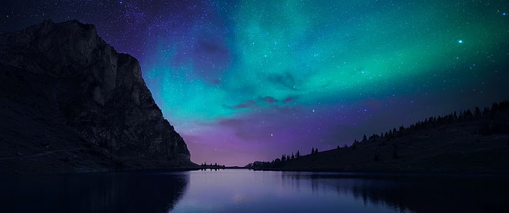 body of water, lake, aurorae, night, nature, HD wallpaper