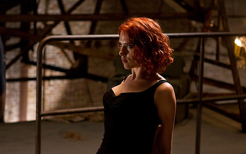 czarny top bez rękawów damski, Scarlett Johansson, The Avengers, Black Widow, Tapety HD HD wallpaper