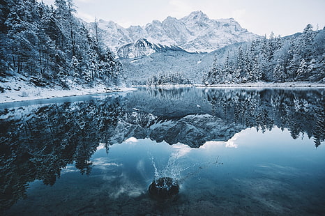 맑은 강, 겨울, 숲, 눈, 산, 자연, 호수, 스플래시, HD 배경 화면 HD wallpaper