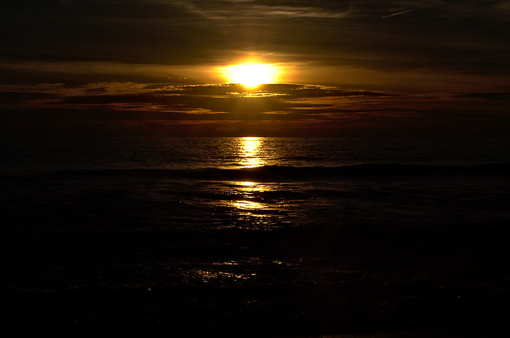 puesta de sol, mar, cielo, luz solar, Fondo de pantalla HD