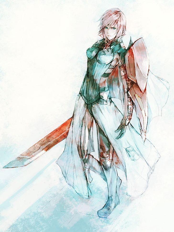 Anime Charakter Illustration, Claire Farron, Final Fantasy XIII, Schwert, Videospiele, Kunstwerk, Krieger, HD-Hintergrundbild, Handy-Hintergrundbild