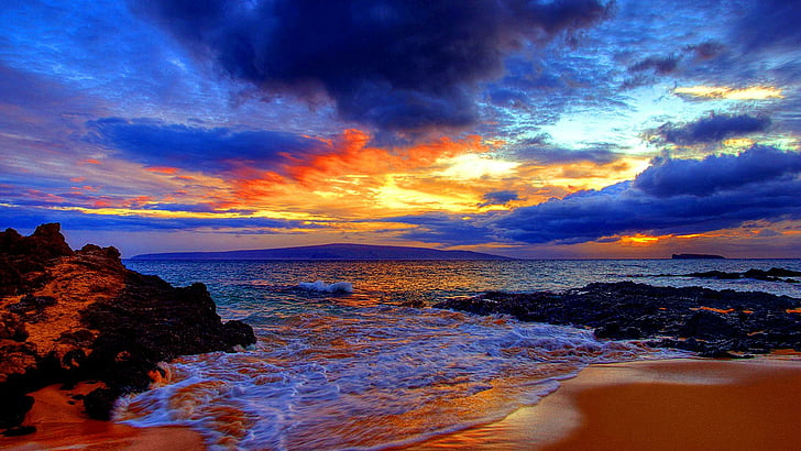 glowing, beaches, maui, hawaii, sea shore, shore, nature, HD wallpaper