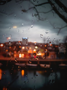 drops, rain, glass, moisture, window, blur, HD wallpaper HD wallpaper