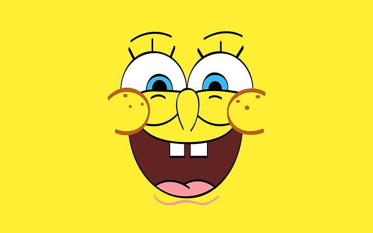 Cartoon, Spongebob, Yellow Background, Smiling Face, cartoon, spongebob, yellow background, smiling face, HD wallpaper