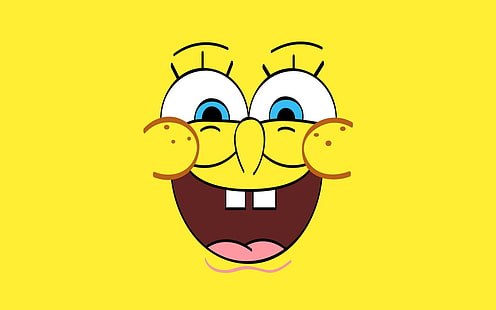 كارتون ، سبونجبوب ، خلفية صفراء ، وجه مبتسم ، كارتون ، سبونجبوب ، خلفية صفراء ، وجه مبتسم، خلفية HD HD wallpaper