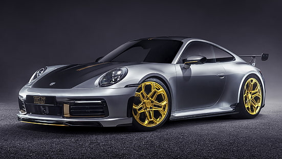 Porsche, Porsche 911 Carrera S, samochód, Porsche 911 (992) Carrera S firmy TechArt, srebrny samochód, samochód sportowy, tuning, Tapety HD HD wallpaper