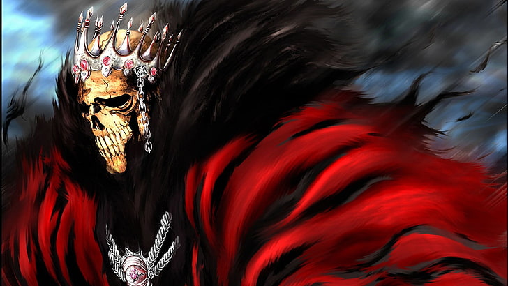 Rey esqueleto fondo de pantalla, blanqueador, Espada, Barragán Luisenbarn, cráneo, corona, Fondo de pantalla HD