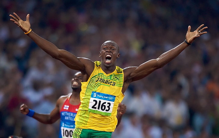 Usain Bolt, men, athletes, muscles, open mouth, HD wallpaper