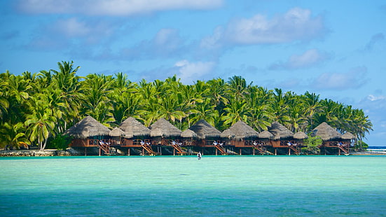Aitutaki Lagoon Resort & Spa Остров Акитуа в сердце южной части Тихого океана Бунгало на островах Кука на берегу пальмы Обои для рабочего стола Hd 1920 × 1080, HD обои HD wallpaper