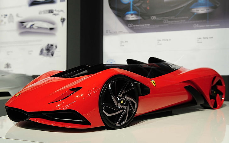 red Ferrari concept car, model, ferrari, style, HD wallpaper