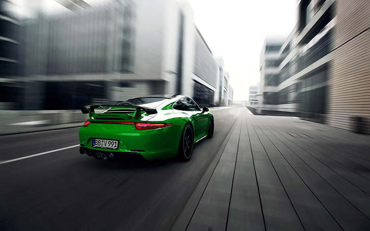 Porsche 911, motion blur, Porsche, mobil, jalan, Porsche 911 Carrera 4S, mobil hijau, Wallpaper HD