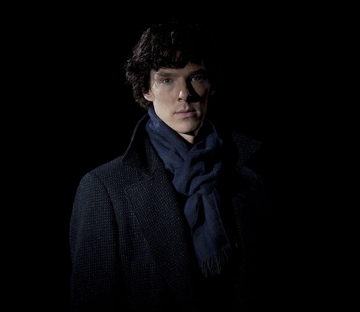 Sherlock Holmes, czarne tło, Benedict Cumberbatch, Sherlock, Sherlock BBC, Sherlock (serial telewizyjny), Tapety HD