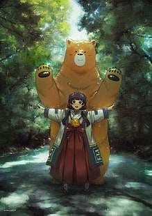 Кума Мико, аниме девушки, Мачи Амаядори, Кумаи Нацу, Лоли, медведи, HD обои HD wallpaper