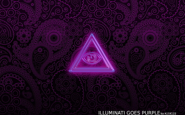 fioletowe logo Illuminati, Illuminati, wzór, fioletowy, religia, oczy, Tapety HD