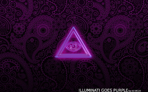 фиолетовый логотип иллюминатов, иллюминаты, узор, фиолетовый, религия, глаза, HD обои HD wallpaper