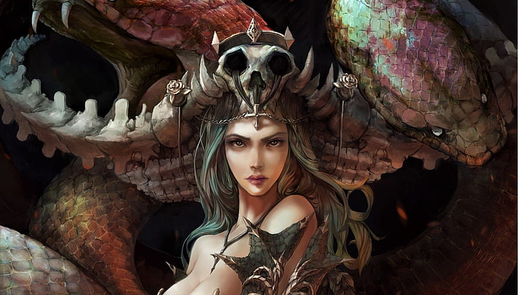 Fantasy, Women Warrior, Crown, Dragon, Girl, Skull, Snake, Woman, Woman  Warrior, HD wallpaper | Wallpaperbetter