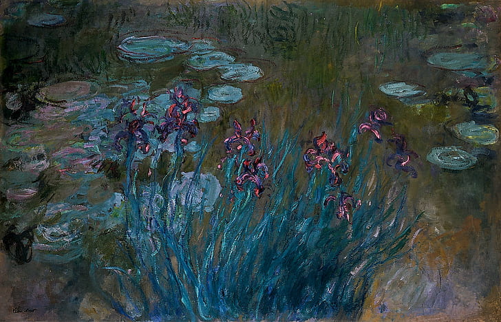 fiori, palude, Claude Monet, Iris e ninfee, Sfondo HD