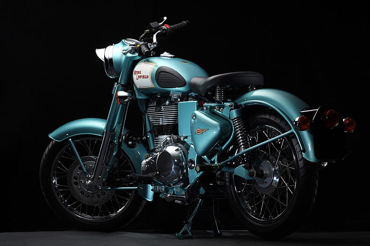 Royal Enfield Classic 500, motocicletta cafe racer blu e nera, motociclette, Royal Enfield, Sfondo HD