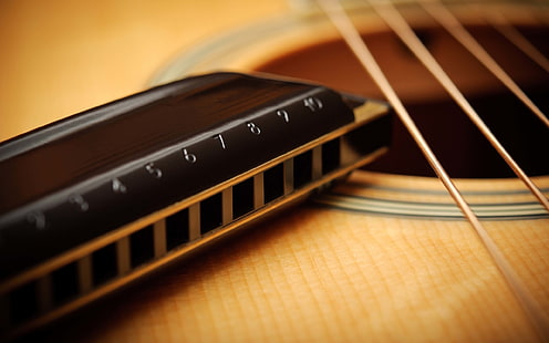 茶色のアコースティックギター、音楽、楽器、 HDデスクトップの壁紙 HD wallpaper
