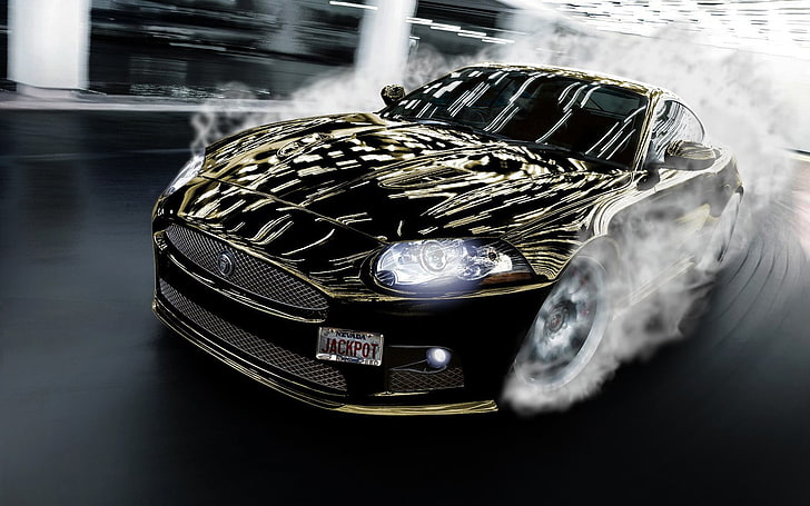 Jaguar drift, black coupe, Cars, Jaguar, black car, car, HD wallpaper