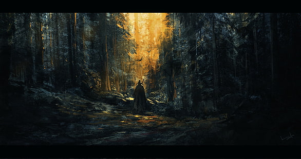 concept art, artwork, wizard, fantasy art, forest, digital, Gandalf, The Lord of the Rings, HD wallpaper HD wallpaper